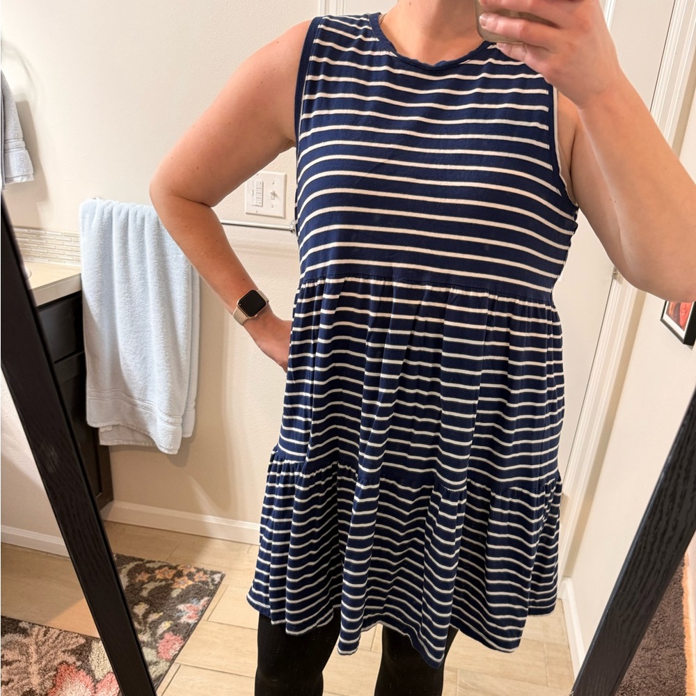 J. Crew Navy and White Striped Midi Dress